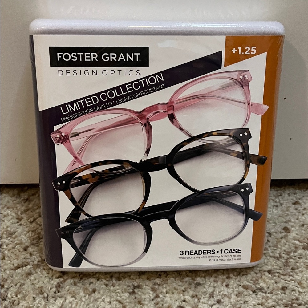 NIB Foster Grant Pink, Tortoise and Black Reading Glasses Trio